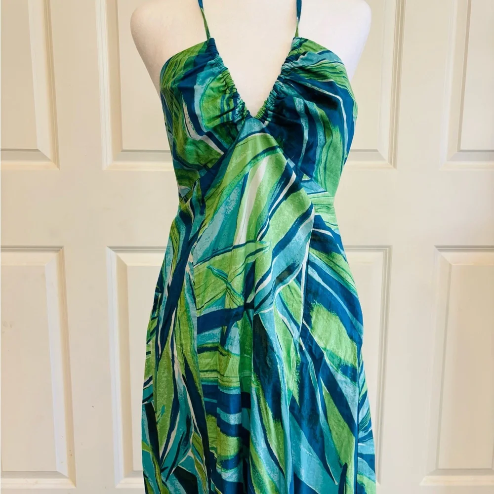 H&M Maxi Halter Dress in Blue & Green Abstract Print - Picture 2 of 6